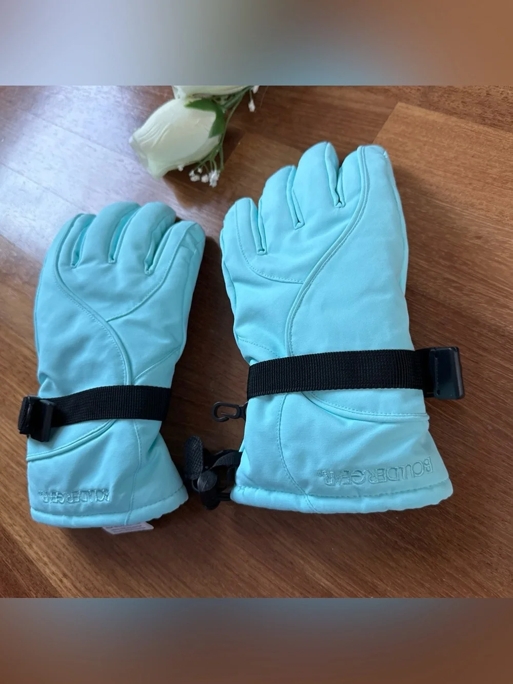 Kids Turquoise Winter Gloves with Adjustable Strap